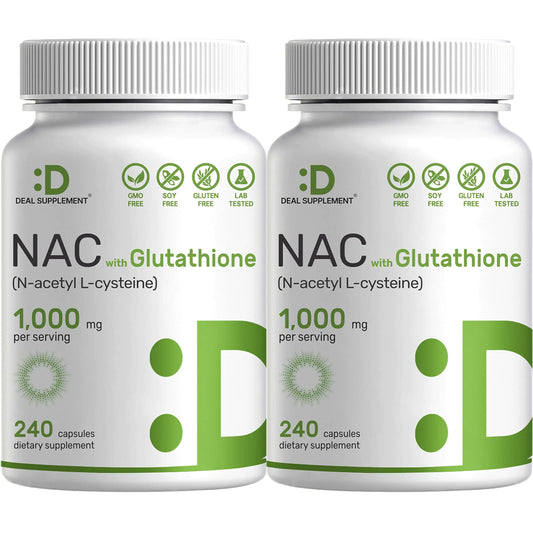 2 Pack NAC Supplement (N-Acetyl Cysteine) 1000mg Serving with Reduced Glutathione 480 Capsules