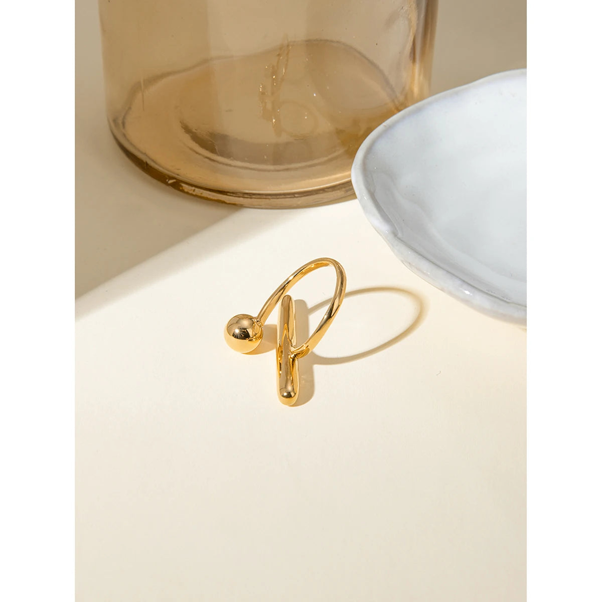 18K Statement Summer Stainless Steel PVD Plated Geometric Simplicity Opening Ring Women Sandy Beach Jewelry