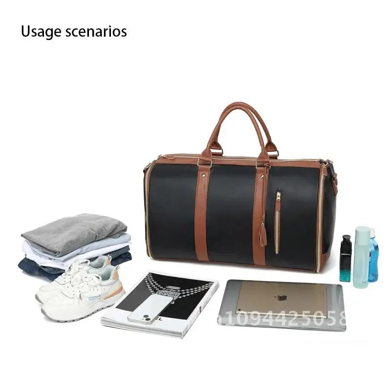 1pc Foldable PU Travel Convenient Carry-on Clothing Bag Women's Bag Bag Leather Business Duffel Women's Large Travel