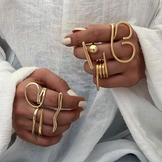 18K Statement Summer Stainless Steel PVD Plated Geometric Simplicity Opening Ring Women Sandy Beach Jewelry