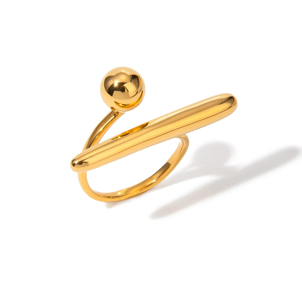 18K Statement Summer Stainless Steel PVD Plated Geometric Simplicity Opening Ring Women Sandy Beach Jewelry