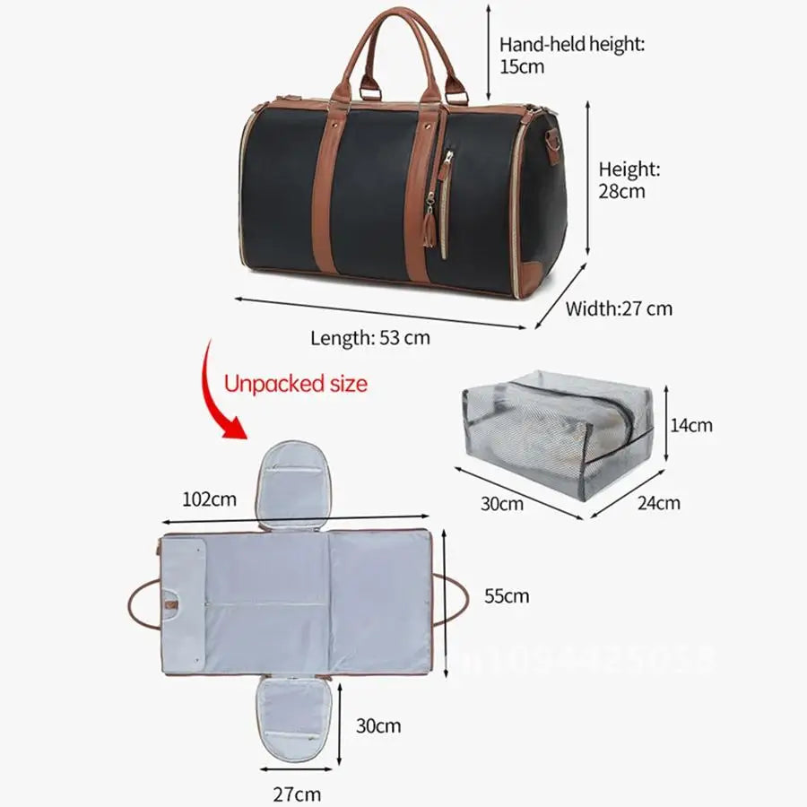 1pc Foldable PU Travel Convenient Carry-on Clothing Bag Women's Bag Bag Leather Business Duffel Women's Large Travel