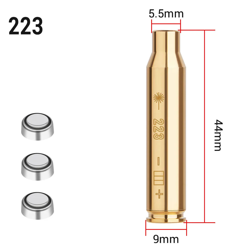 .223 cal Red Dot Laser Brass Boresight CAL Cartridge Barrel Bore Sighter for Hunting Gun Scope Adjustment Rifle Pistol Shotgun